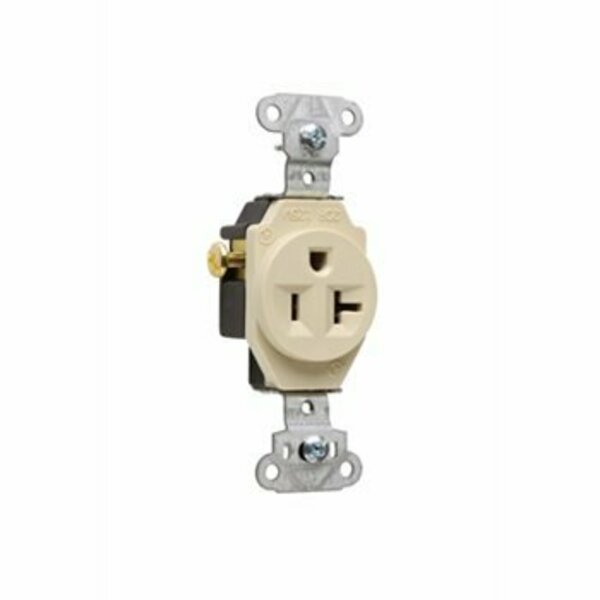 Pass & Seymour Single Receptacle, 2 -Pole, 125 V, 20 A, Side Wiring, NEMA: NEMA 5-20R, Ivory 5351I